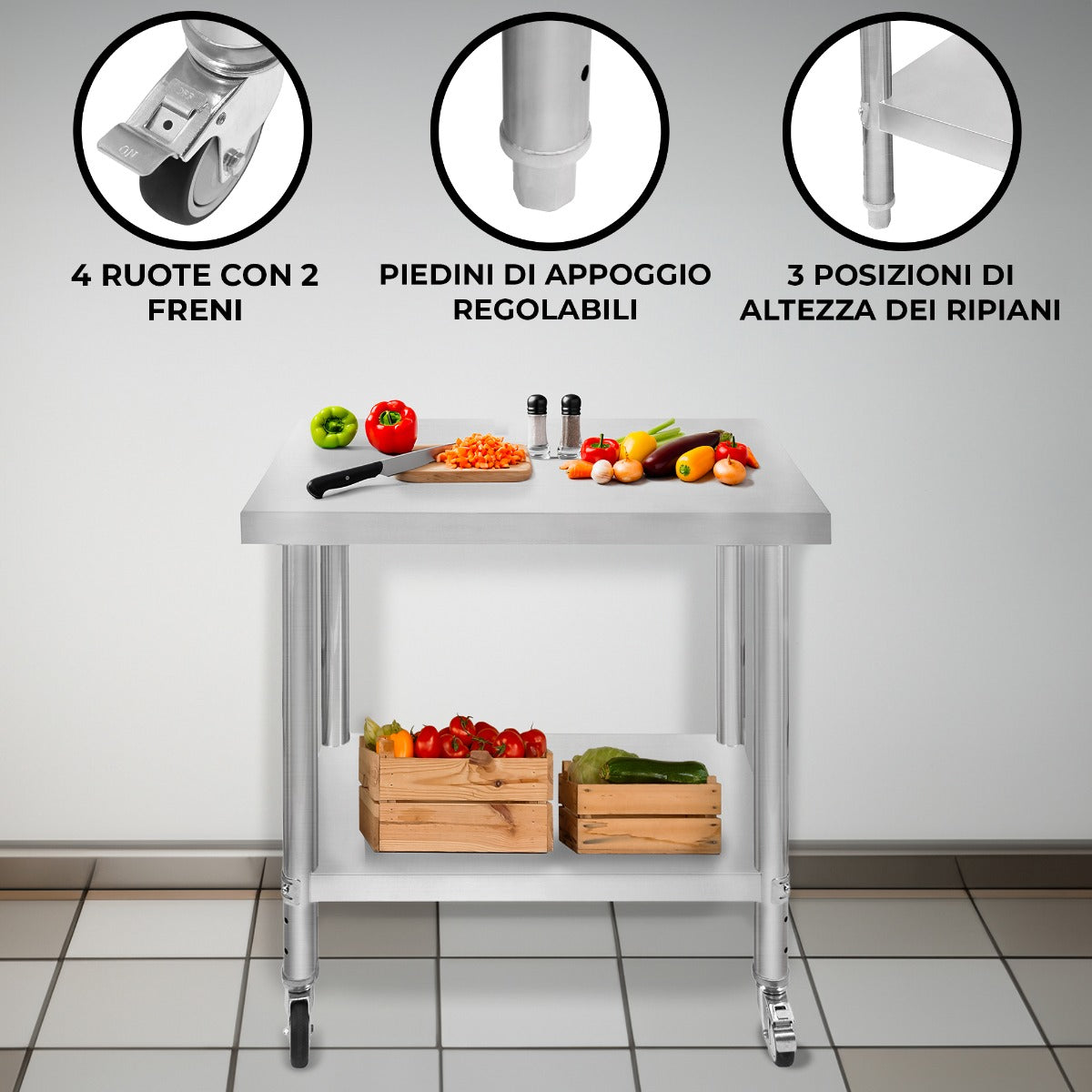 KuKoo Mesa de Trabajo de Cocina – 76cm x 45cm x 86cm