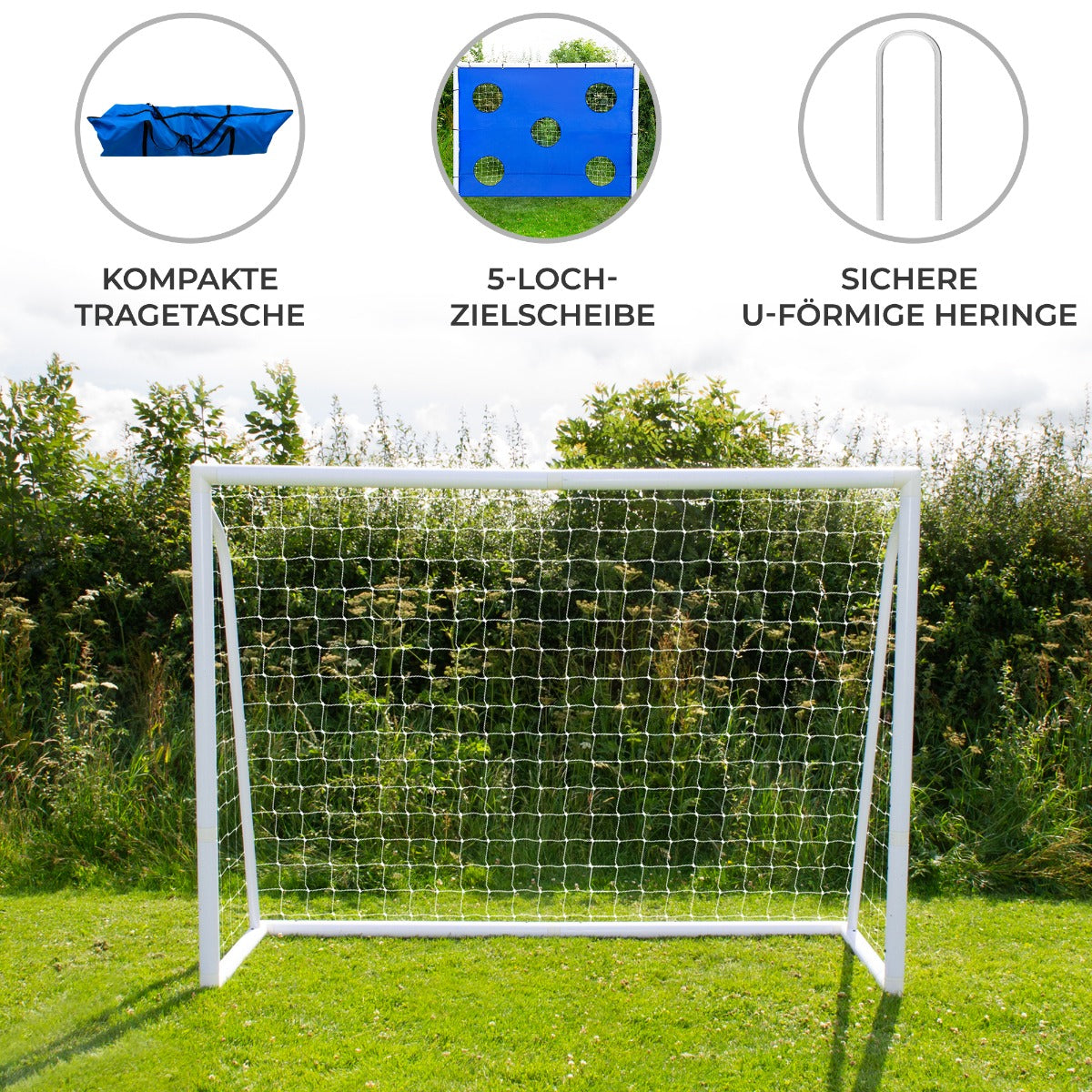 Portería de Fútbol de 240x182cm, Estuche de Transporte y Hoja de Meta con 5 Agujeros