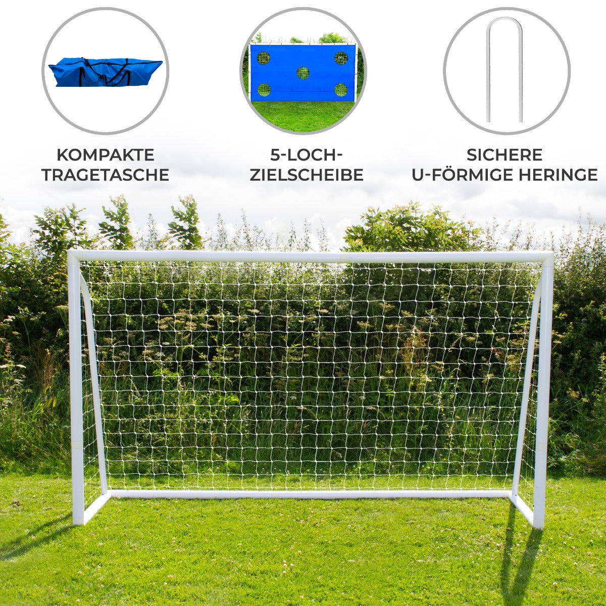 Portería de Fútbol de 366x184cm, Estuche de Transporte y Hoja de Meta con 5 Agujeros