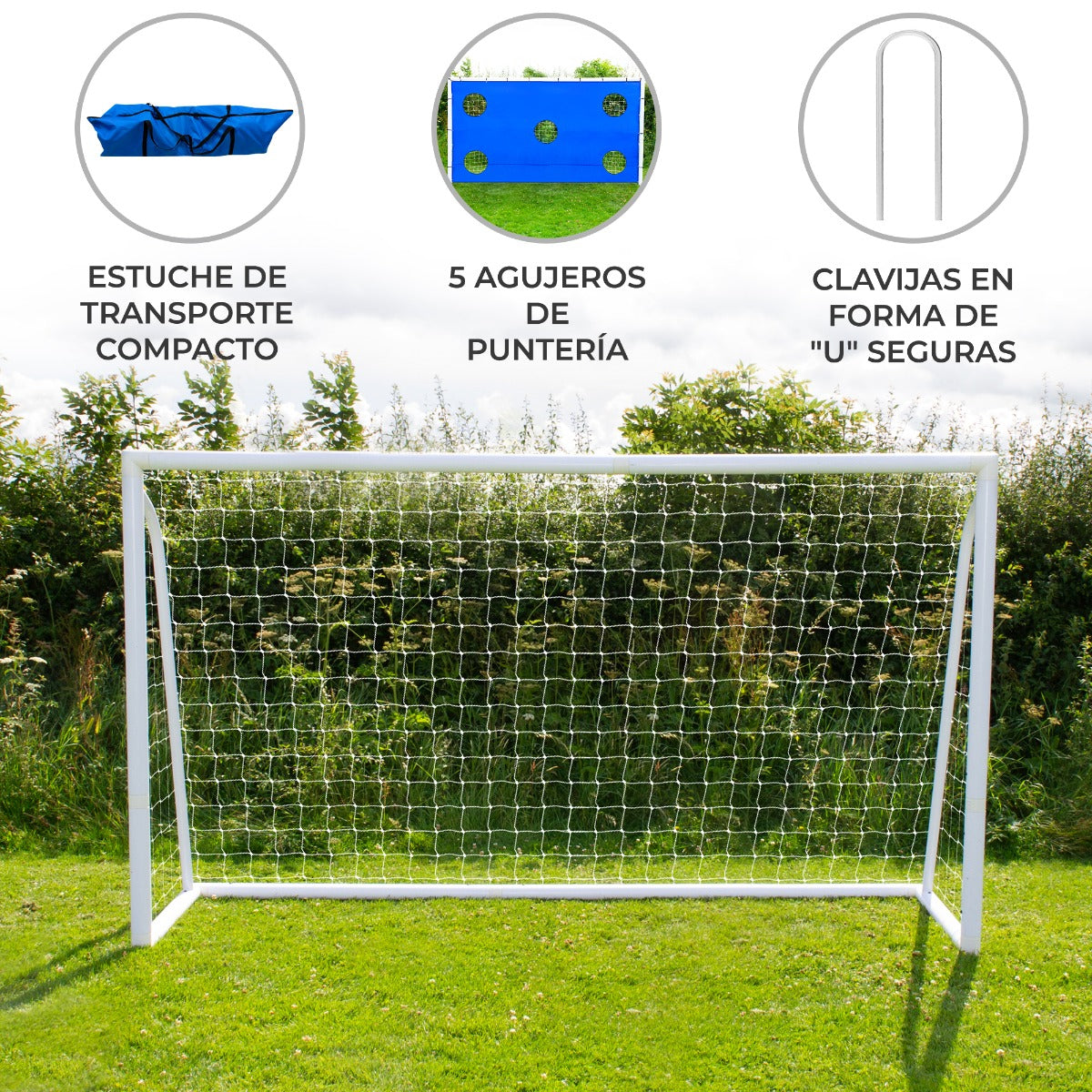 Portería de Fútbol de 366x184cm, Estuche de Transporte y Hoja de Meta con 5 Agujeros