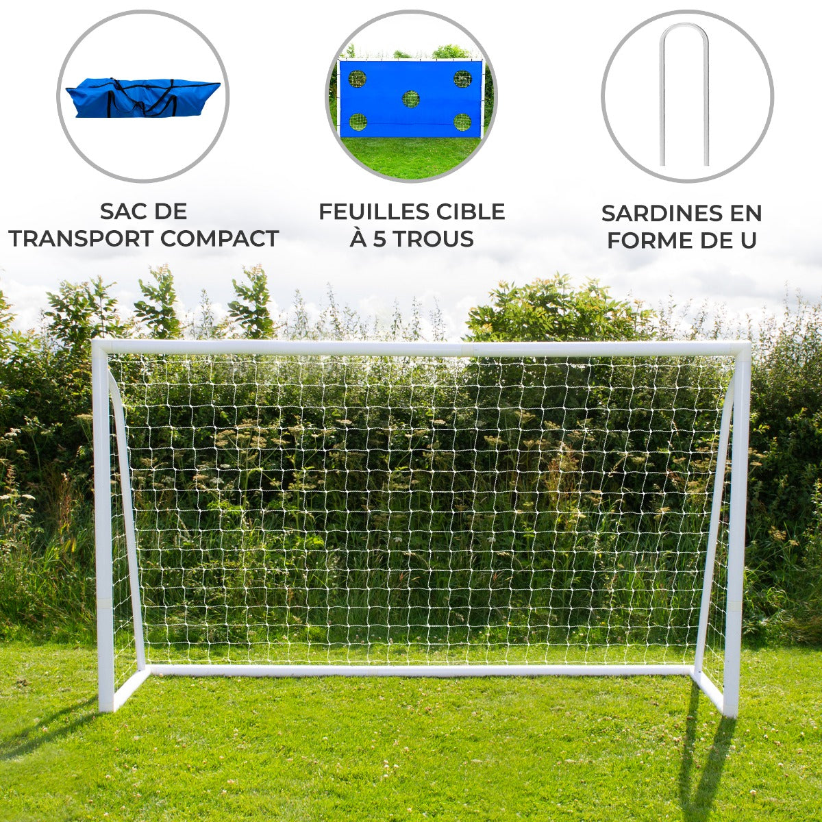 Portería de Fútbol de 366x184cm, Estuche de Transporte y Hoja de Meta con 5 Agujeros