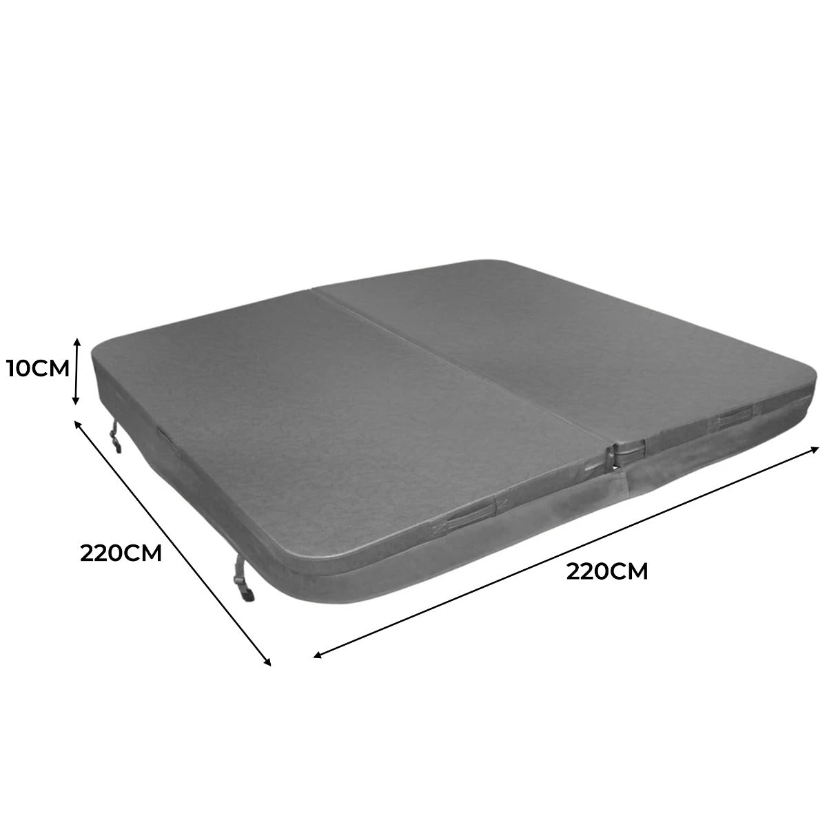 Cubierta gris para jacuzzi de 2,2m x 2,2m, con textura suave y bordes reforzados, ideal para proteger el agua y mantener la temperatura
