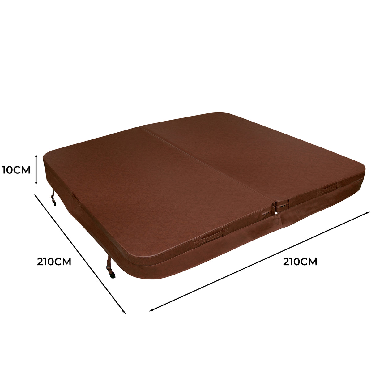 Cubierta marrón para jacuzzi de 2,1m x 2,1m, con textura suave y resistente, ideal para proteger el jacuzzi de la suciedad y el clima