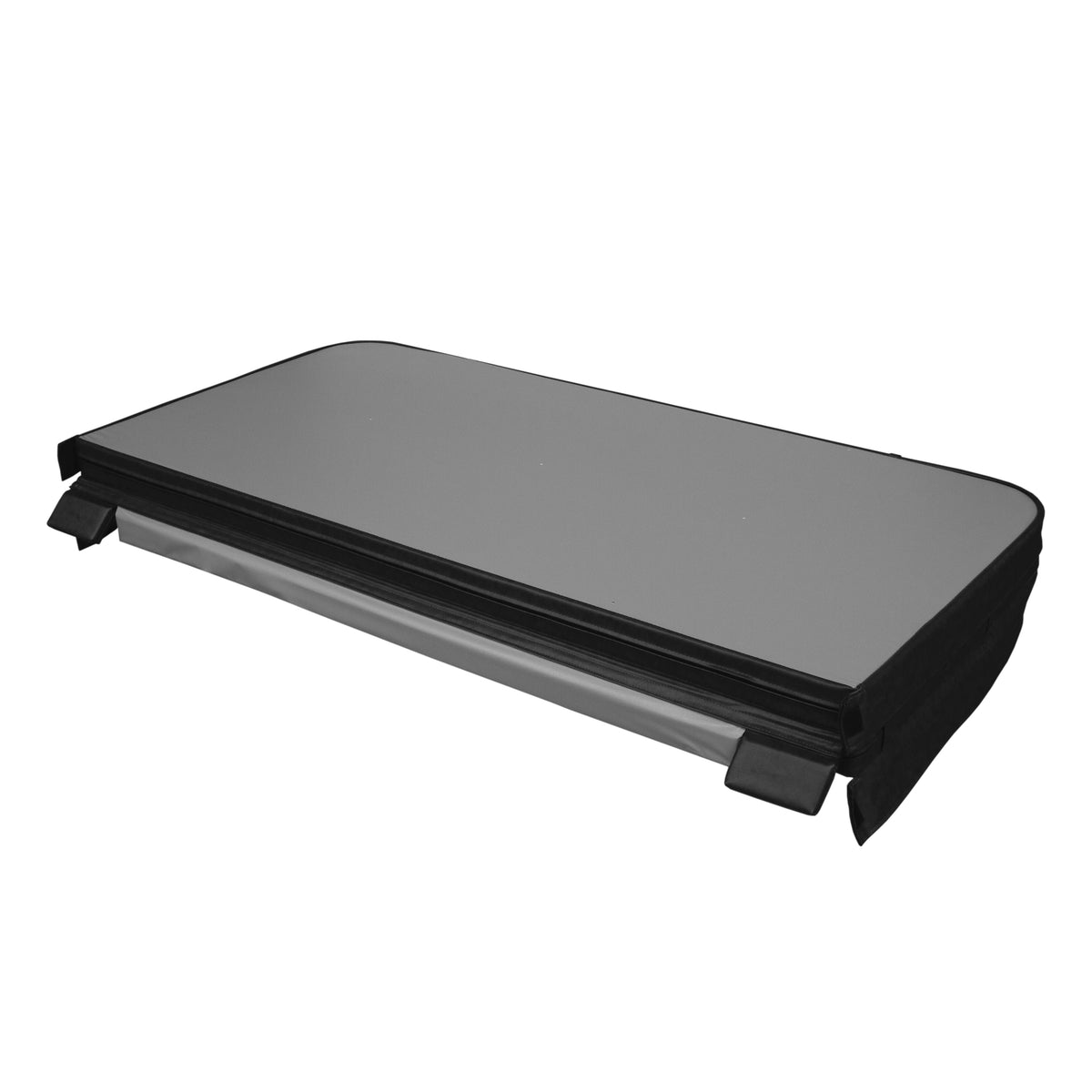 Cubierta negra para jacuzzi de 2,1m x 2,1m, con acabado liso y bordes reforzados, ideal para proteger y mantener el agua limpia