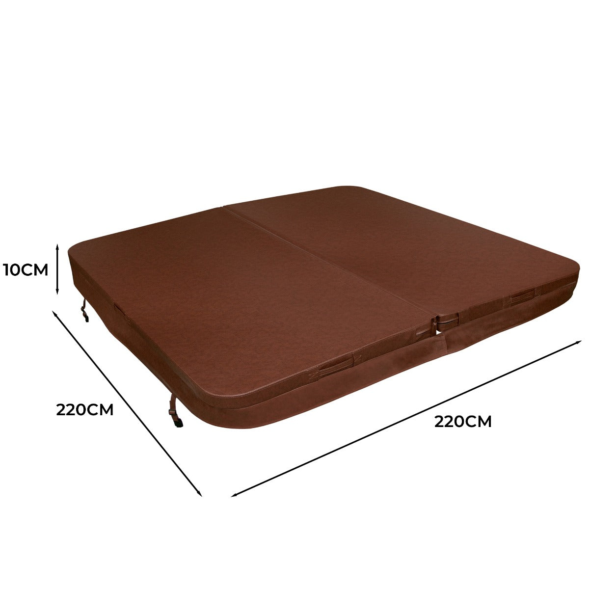 Cubierta marrón para jacuzzi de 2,2m x 2,2m, con textura suave y resistente, ideal para proteger y mantener la temperatura del agua