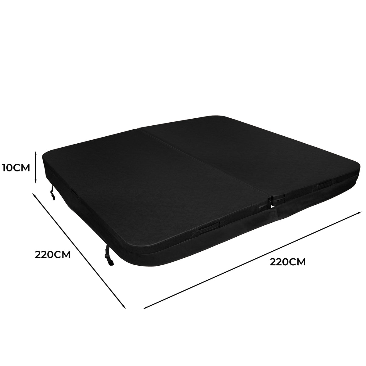 Cubierta negra para jacuzzi de 2,2m x 2,2m, con textura suave y resistente, ideal para proteger y mantener el agua limpia