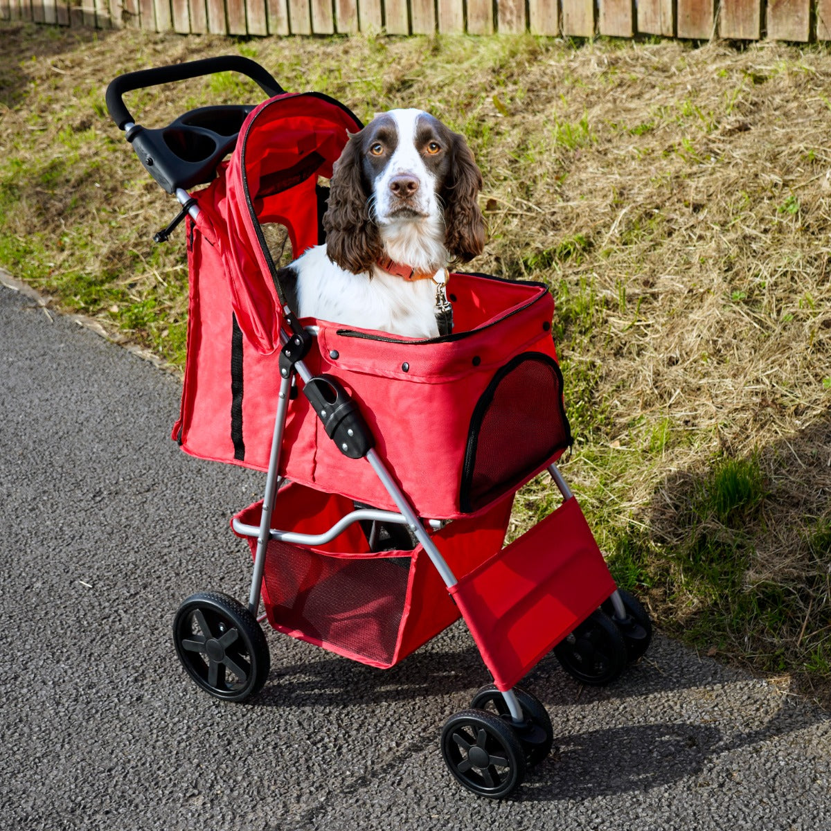 Cochecito para Mascotas con Cubierta de lluvia - Rojo