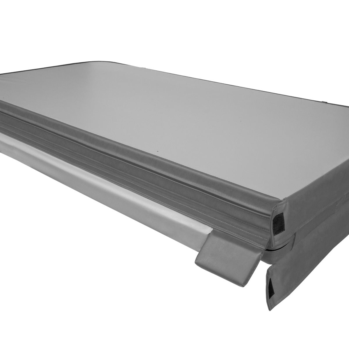 Cubierta gris para jacuzzi de 2,1m x 2,1m, con textura suave y bordes reforzados, ideal para proteger y mantener el agua limpia