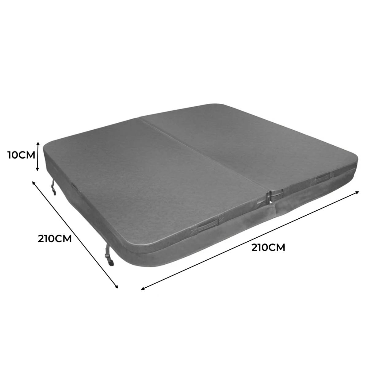 Cubierta gris para jacuzzi de 2,1m x 2,1m, con textura suave y bordes reforzados, ideal para proteger el jacuzzi de elementos externos