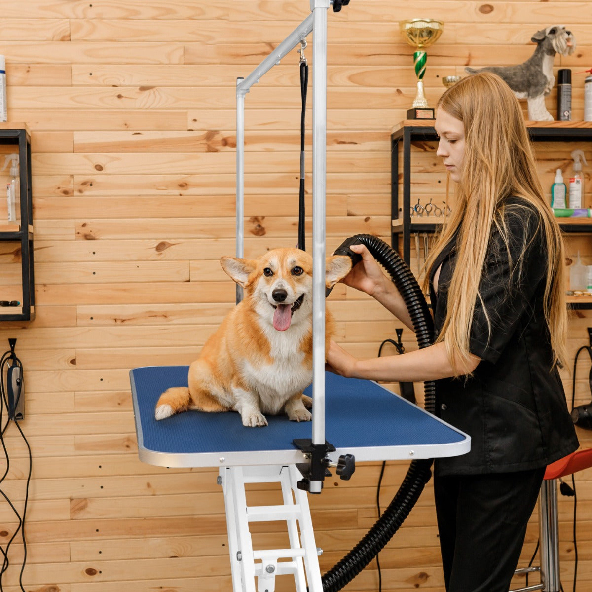 Mesa de Aseo Hidráulica Blanca - Superficie Azul