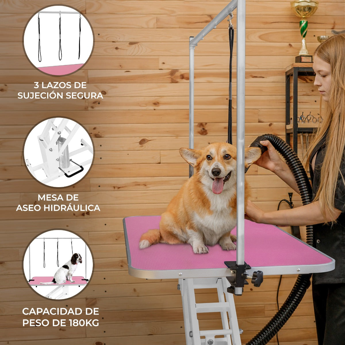 Mesa de Aseo Hidráulica Blanca - Superficie Rosa