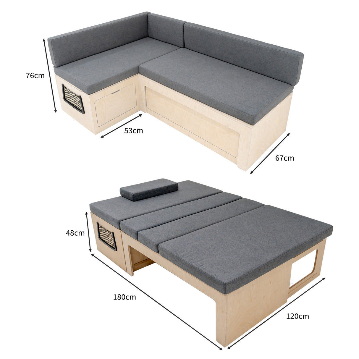 Sofá-Cama en forma de L para Furgoneta/ Camper/ Autocarvana