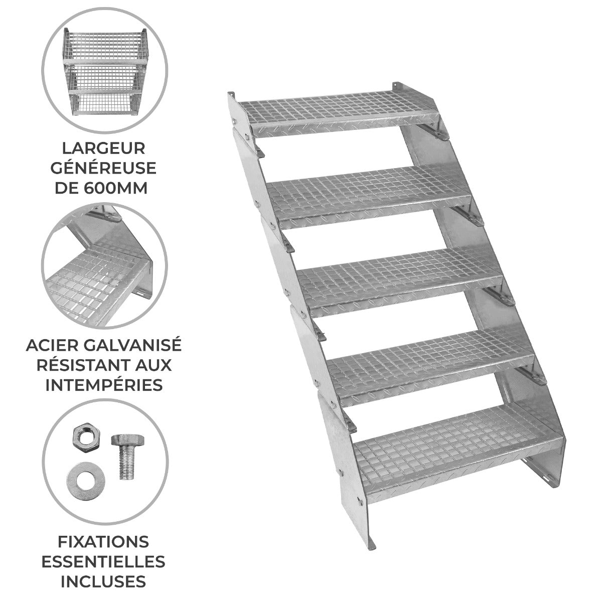 Escalera Galvanizada Ajustable de 5 Escalones– 600mm de Ancho