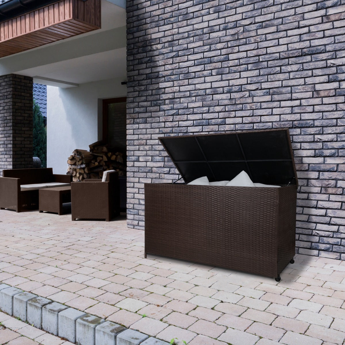 Caja de Almacenamiento para Exterior de Ratán - Marrón