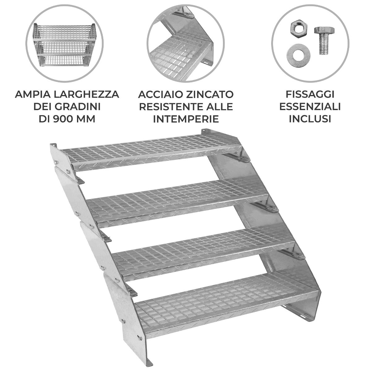 Escalera Galvanizada Ajustable de 4 Escalones– 900mm de Ancho