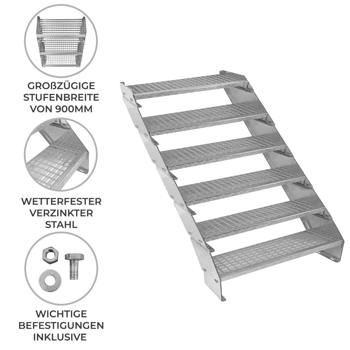 Escalera Galvanizada Ajustable de 6 Escalones– 900mm de Ancho