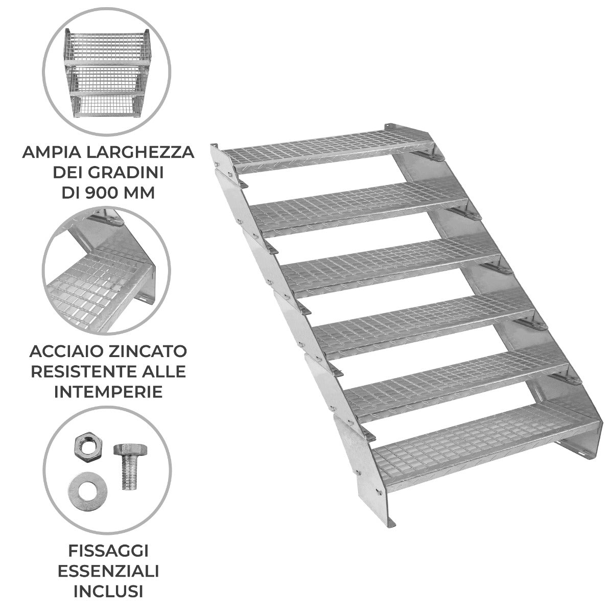 Escalera Galvanizada Ajustable de 6 Escalones– 900mm de Ancho