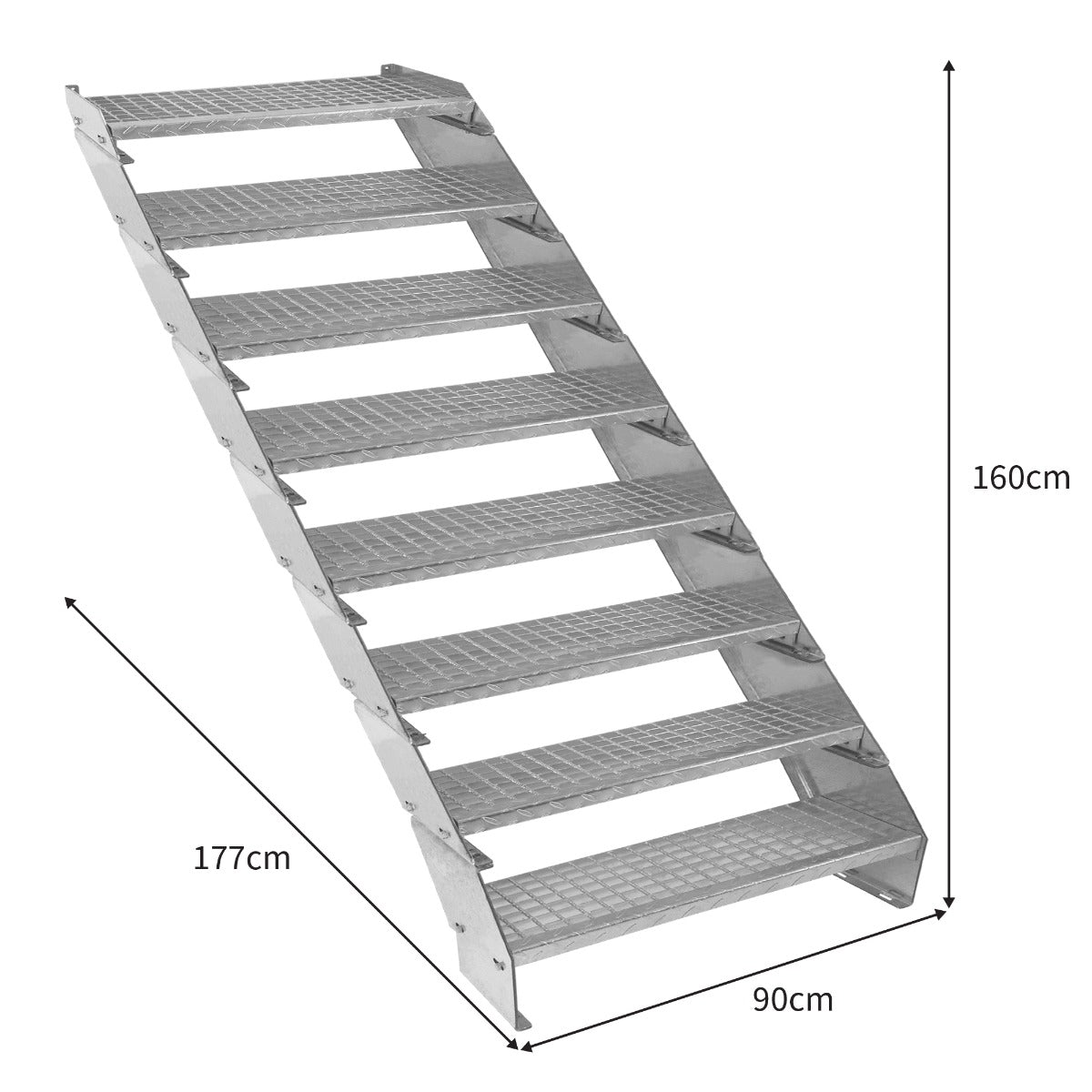 Escalera Galvanizada Ajustable de 8 Escalones – 900mm de Ancho
