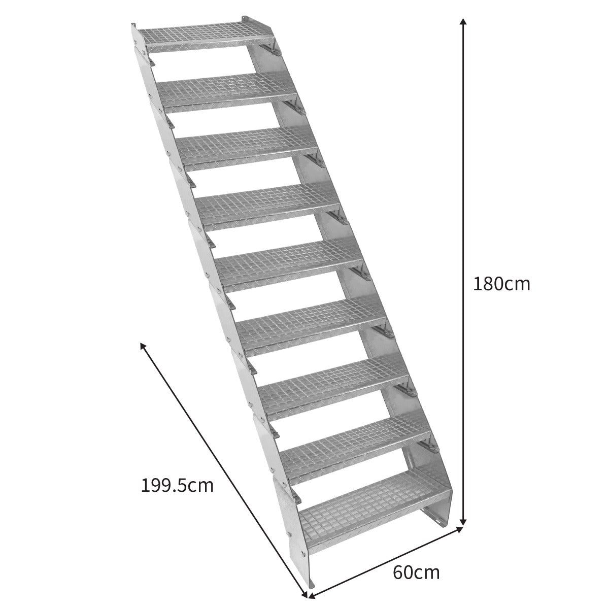 Escalera Galvanizada Ajustable de 9 Escalones – 600mm de Ancho