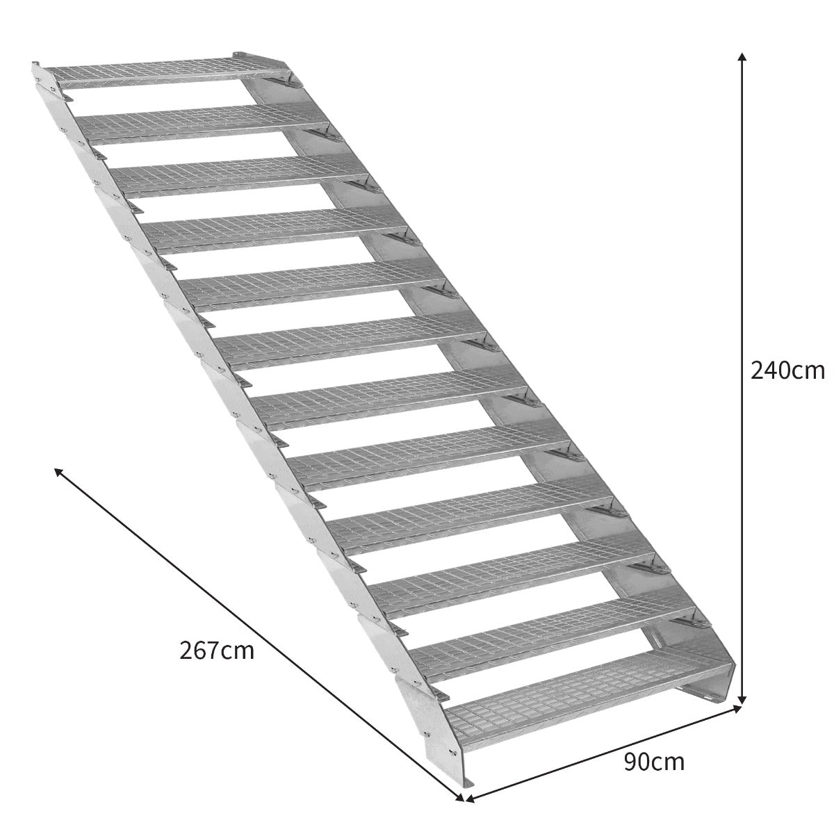 Escalera Galvanizada Ajustable de 12 Escalones– 900mm de Ancho