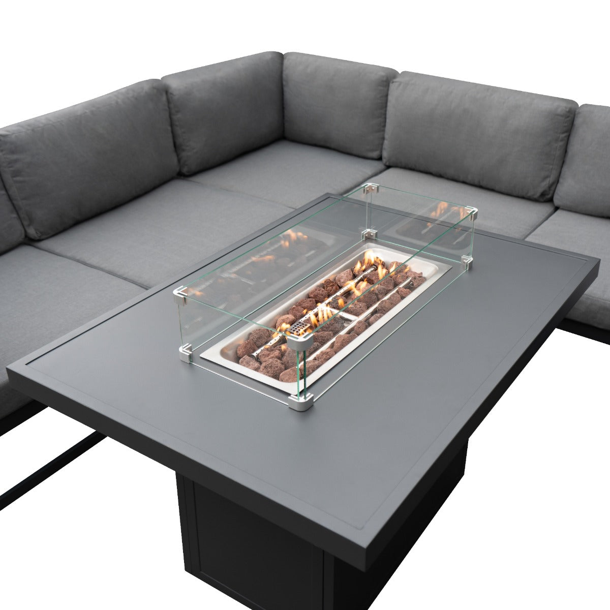 Juego de Sillón de Jardín con Mesa con Fogata a Gas - Gris