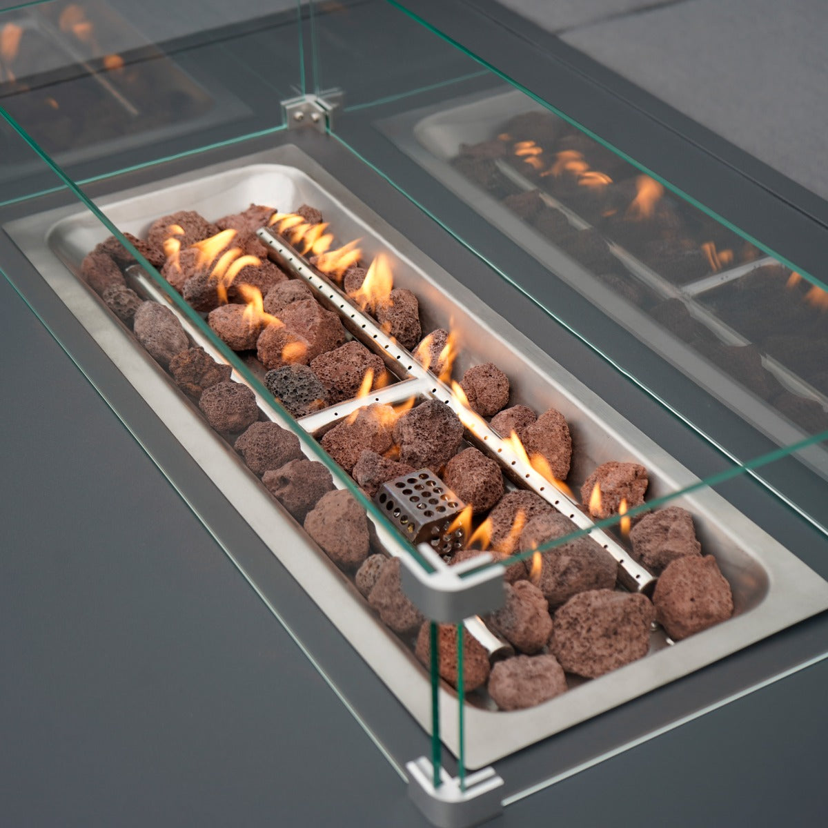 Juego de Sillón de Jardín con Mesa con Fogata a Gas - Gris