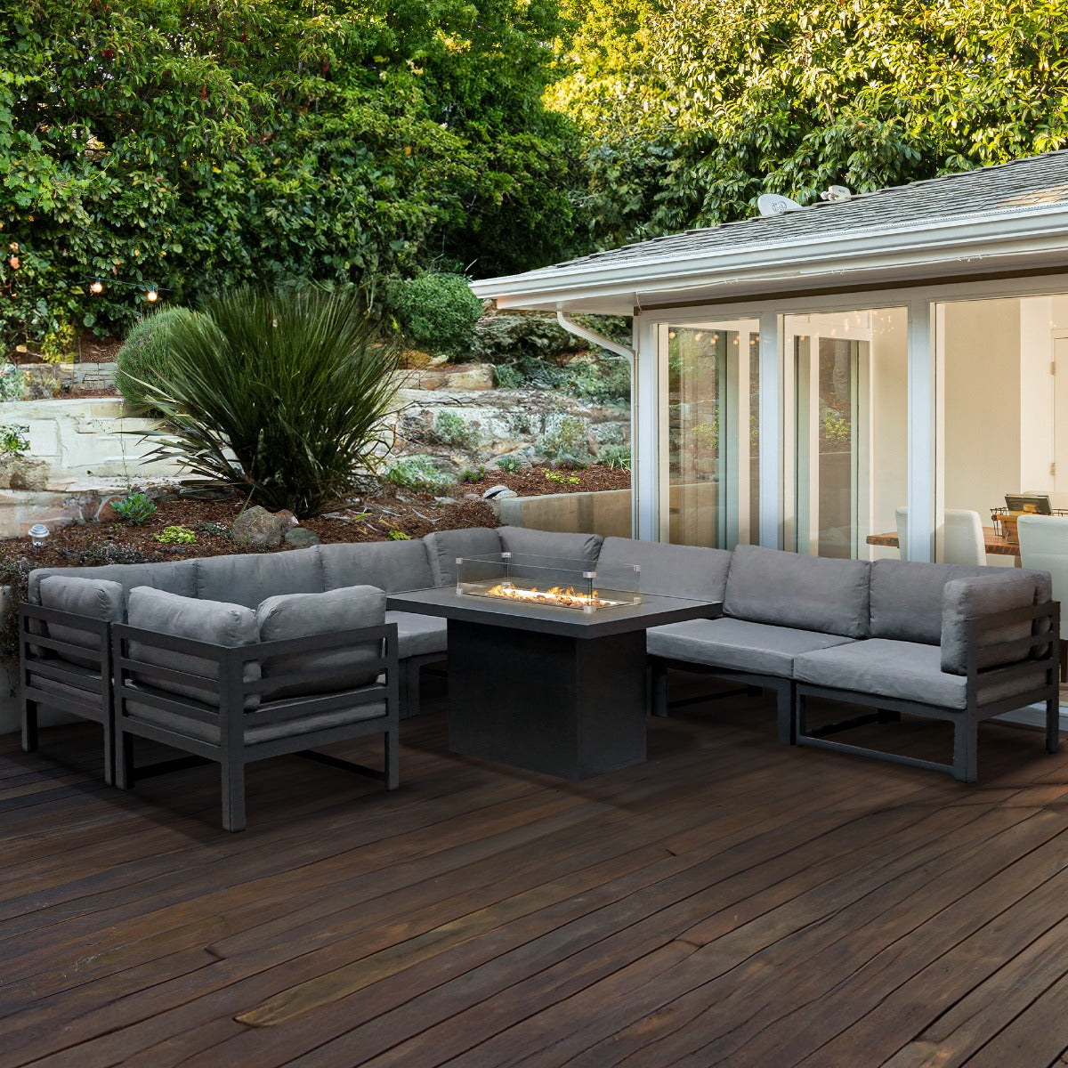 Juego de Sillón de Jardín con Mesa con Fogata a Gas - Gris