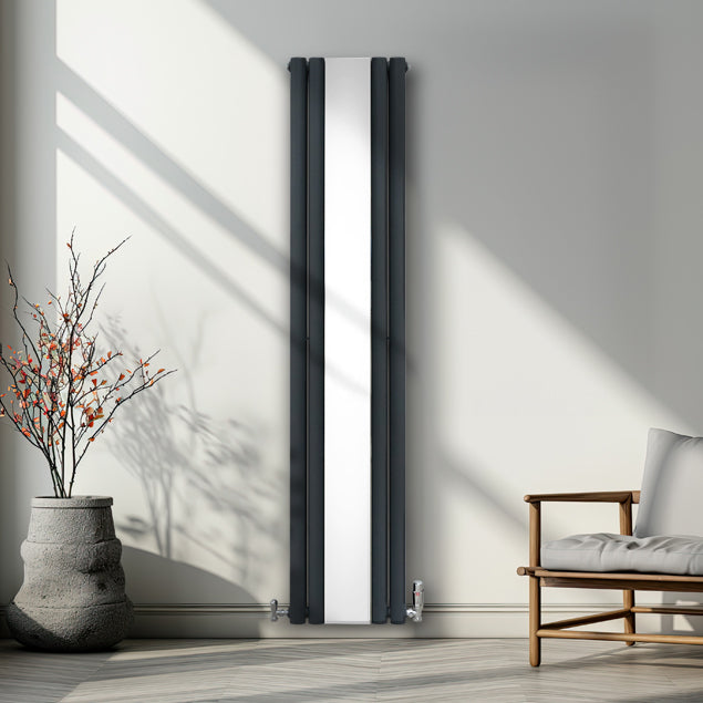 Radiador de Columna Ovalada con Espejo - 1800 mm x 380 mm - Gris Antracita