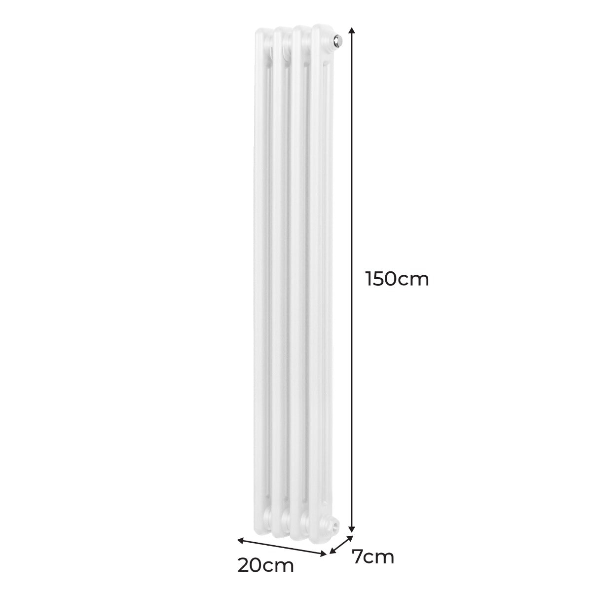 Radiador vertical tradicional de 2 columnas, color blanco, dimensiones 150x20x7 cm, con acabado liso y diseño elegante