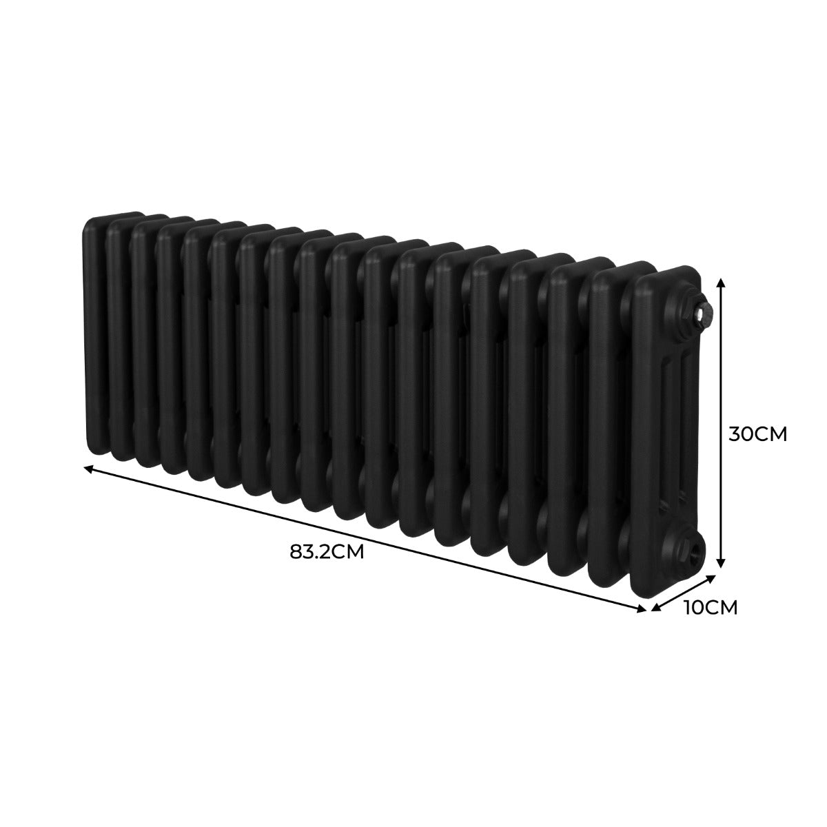 Radiador Tradicional Horizontal de 3 Columnas - 300 x 832 mm - Negro