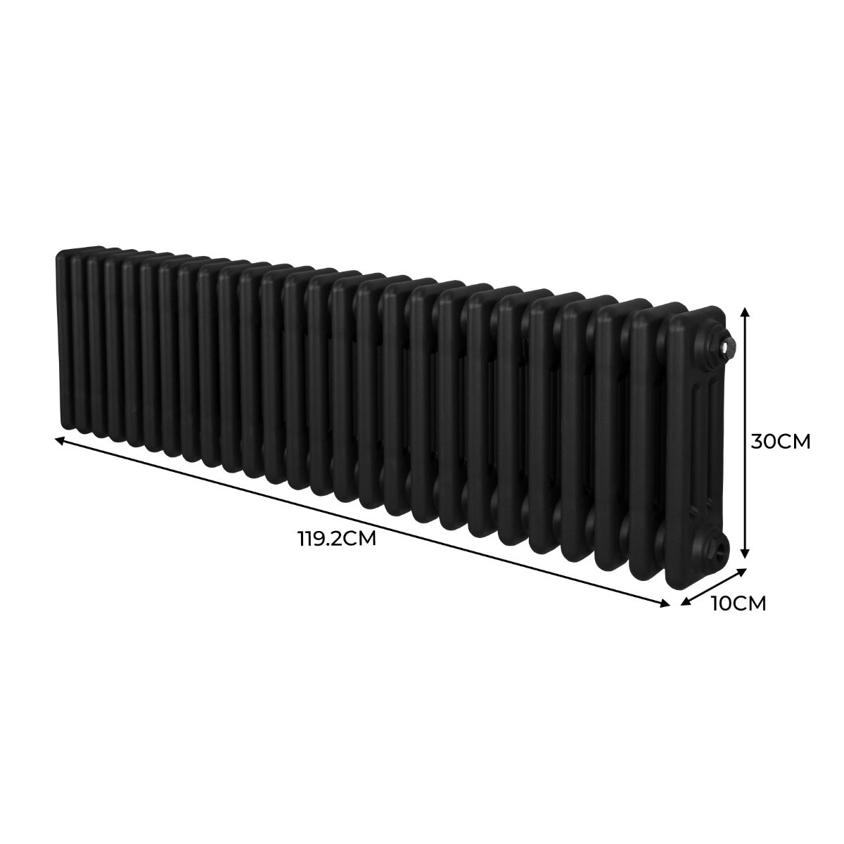 Radiador Tradicional Horizontal de 3 Columnas - 300 x 1192mm - Negro