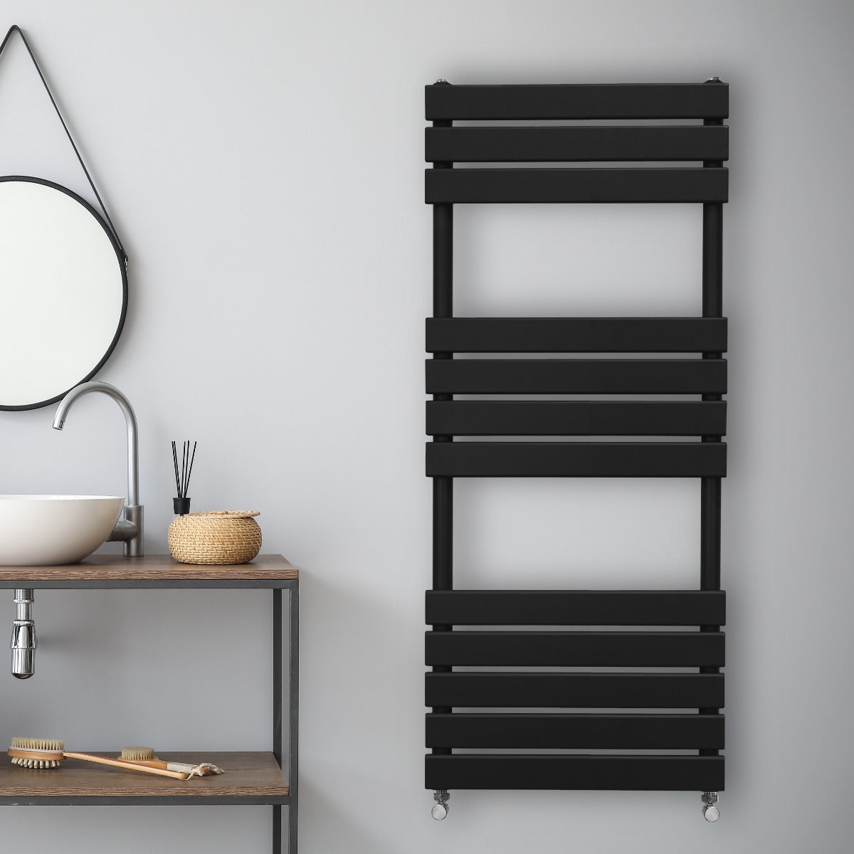 Radiadores Toalleros de panel plano – 1200mm x 450mm – Negro