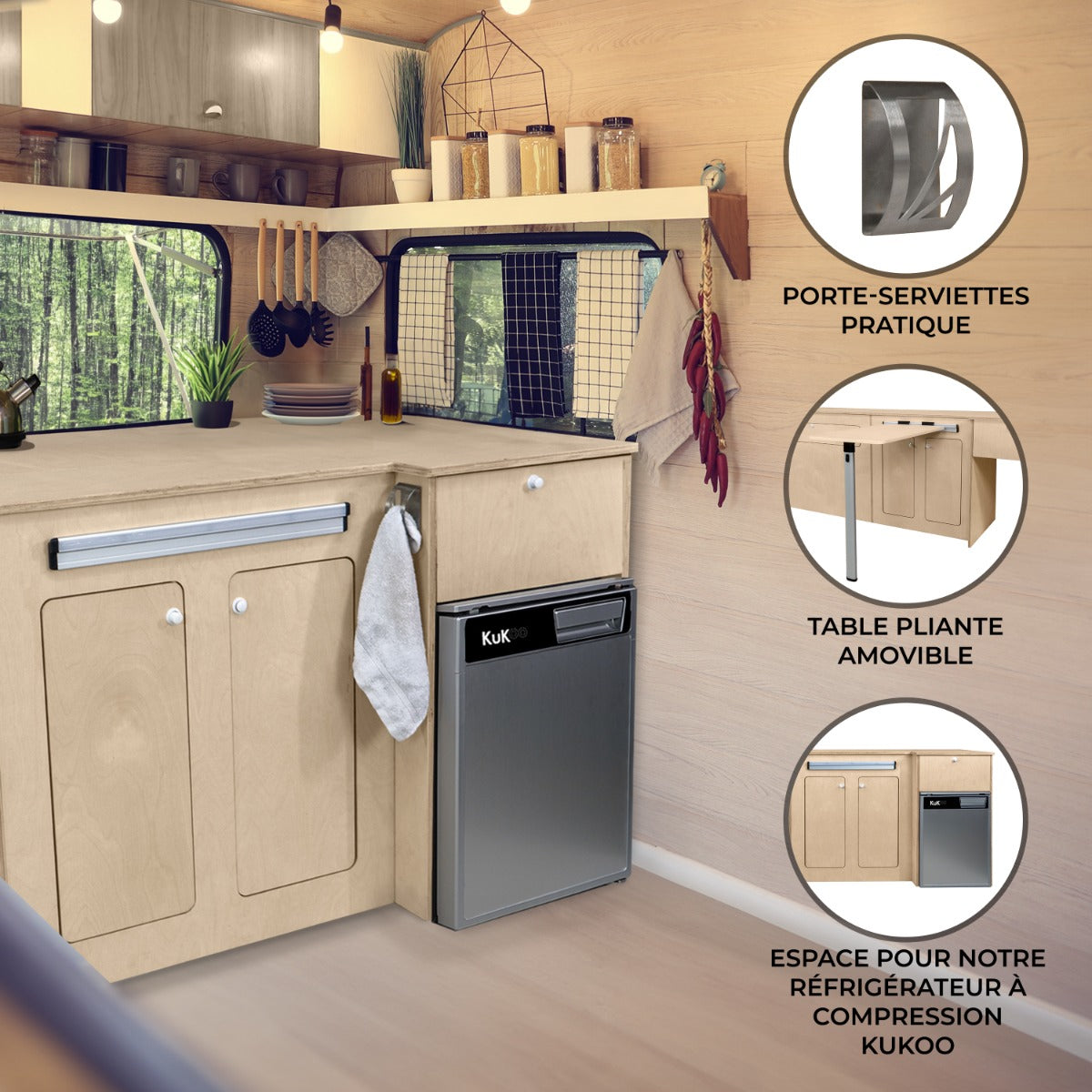 Módulo de Cocina para Furgonetas - LHD y Refrigerador de Compresor Plateado