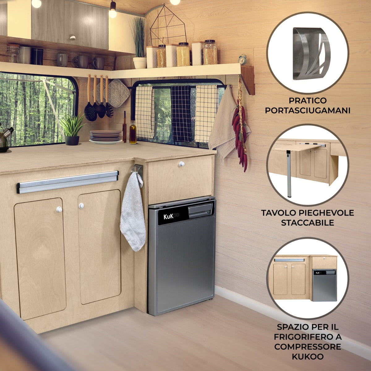 Módulo de Cocina para Furgonetas - LHD y Refrigerador de Compresor Plateado