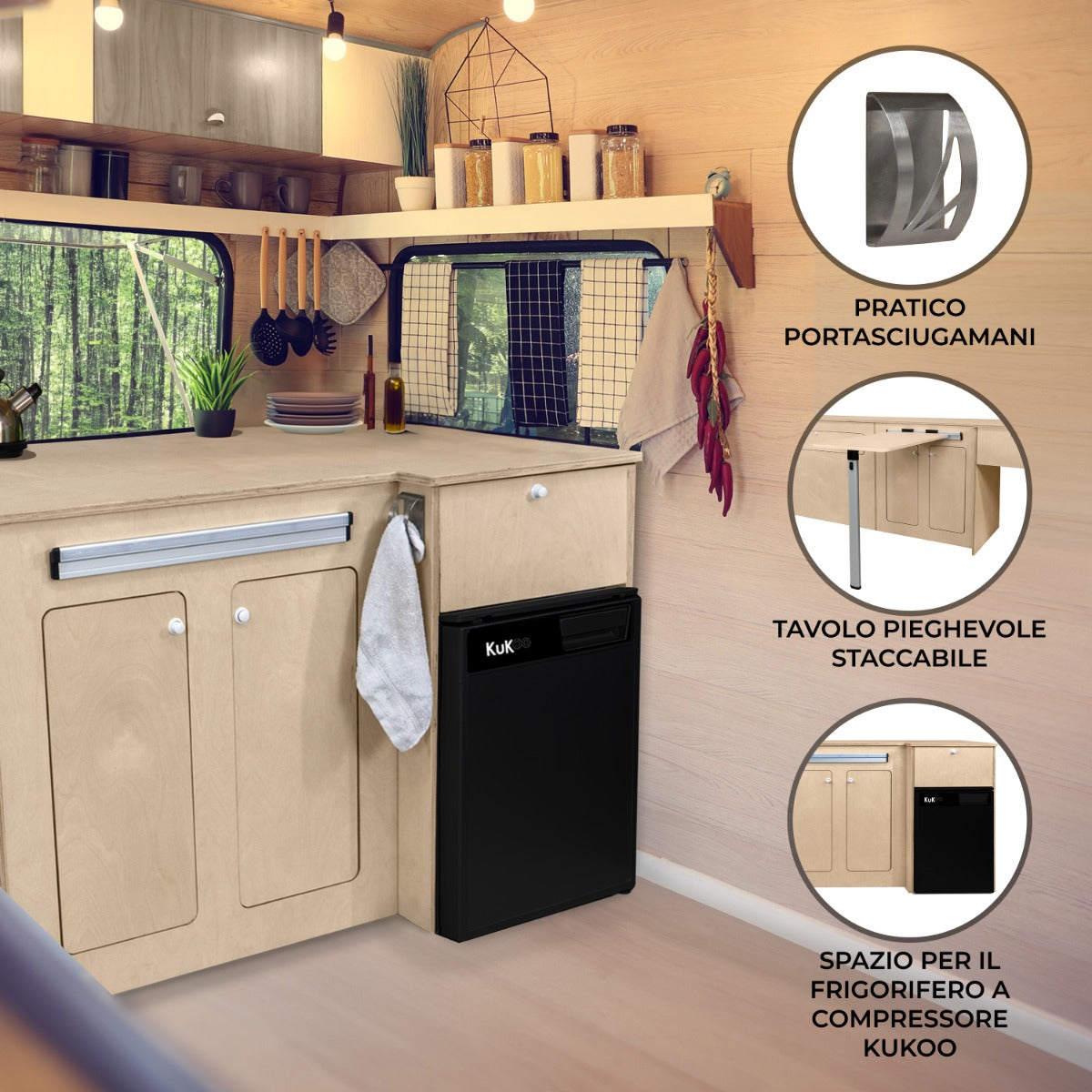 Módulo de Cocina para Furgonetas - LHD y Refrigerador de compresor Negro