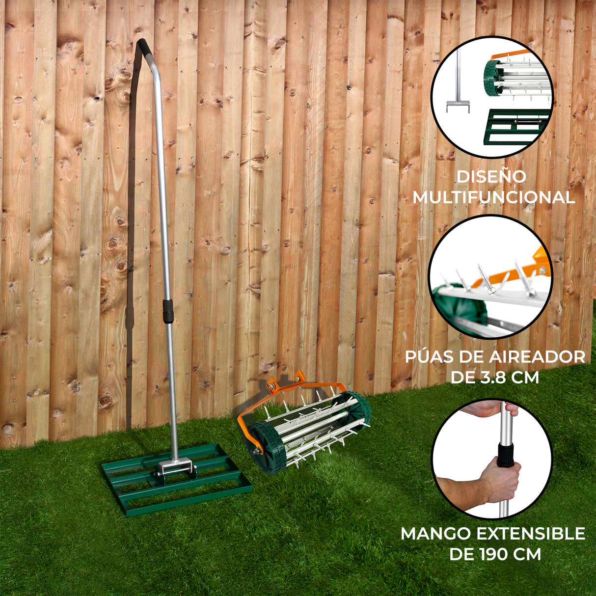 Nivelador de 50 cm y Aireador de Césped – Verde
