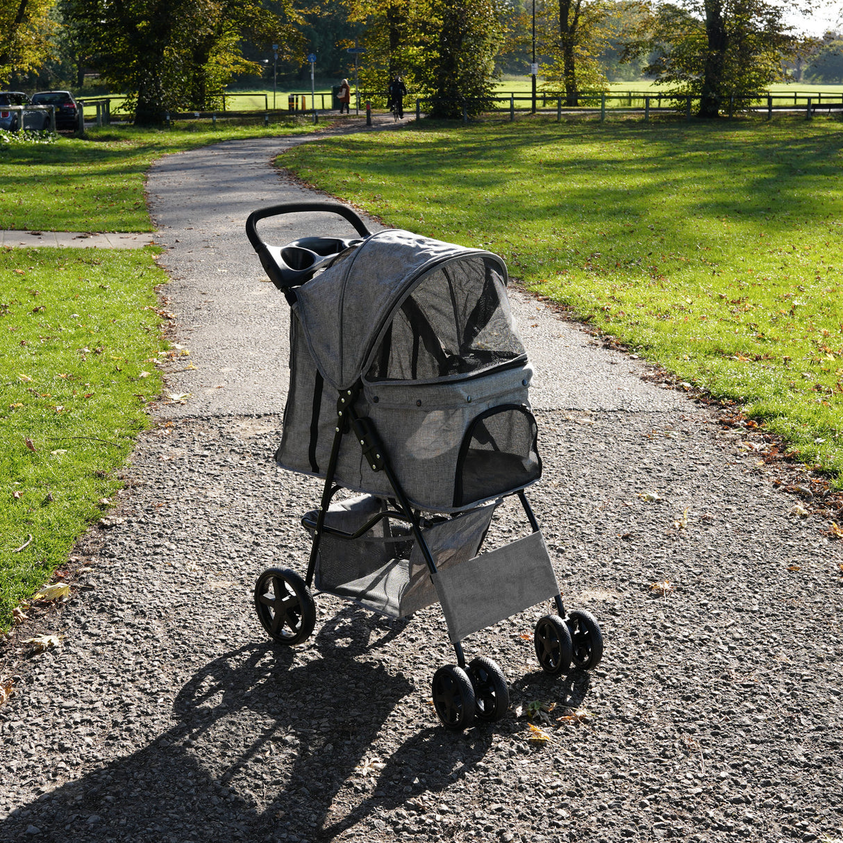 Cochecito para Mascotas con Cubierta de lluvia - Tejido Gris