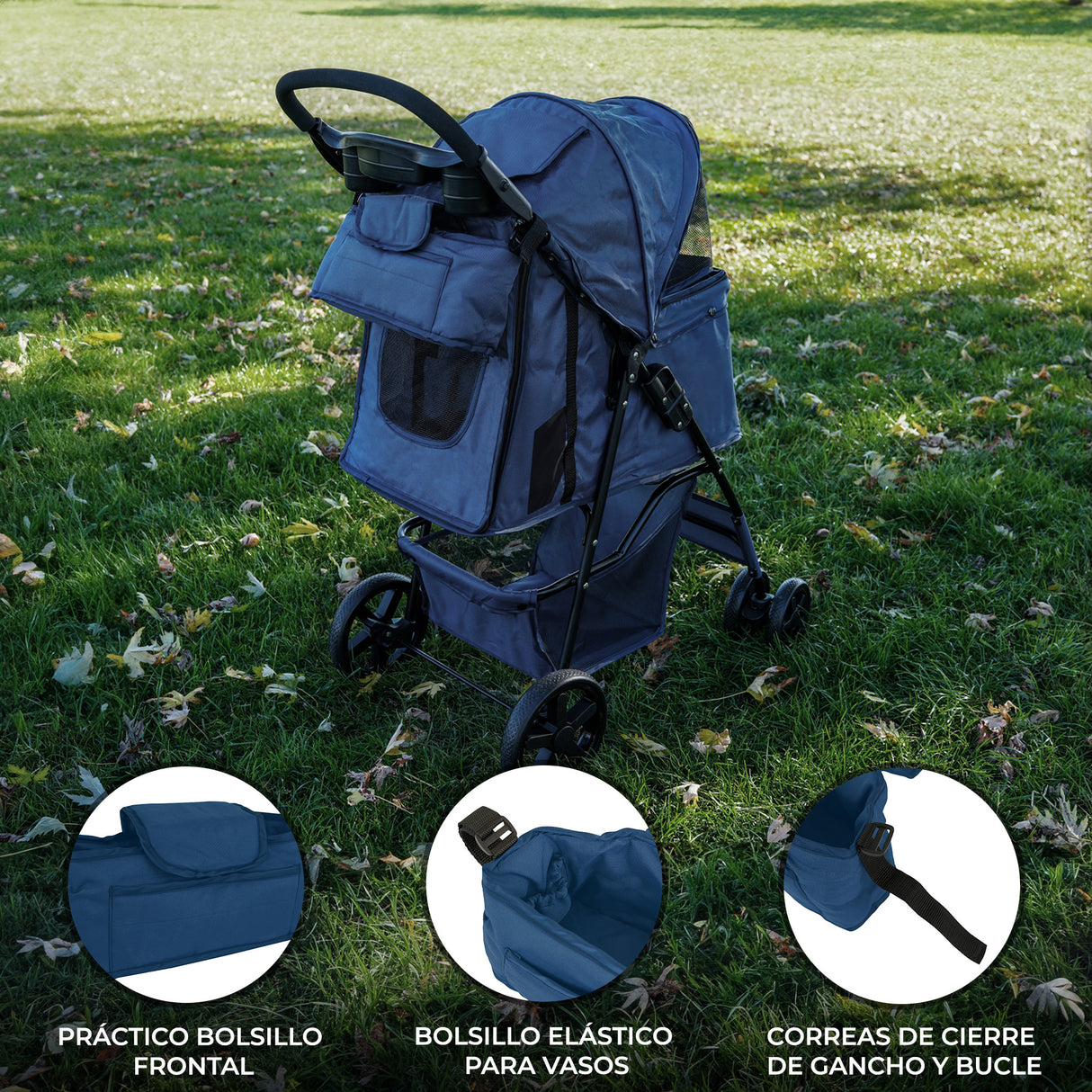 Bolsa caddy organizador para cochecito de mascotas - Azul Marino