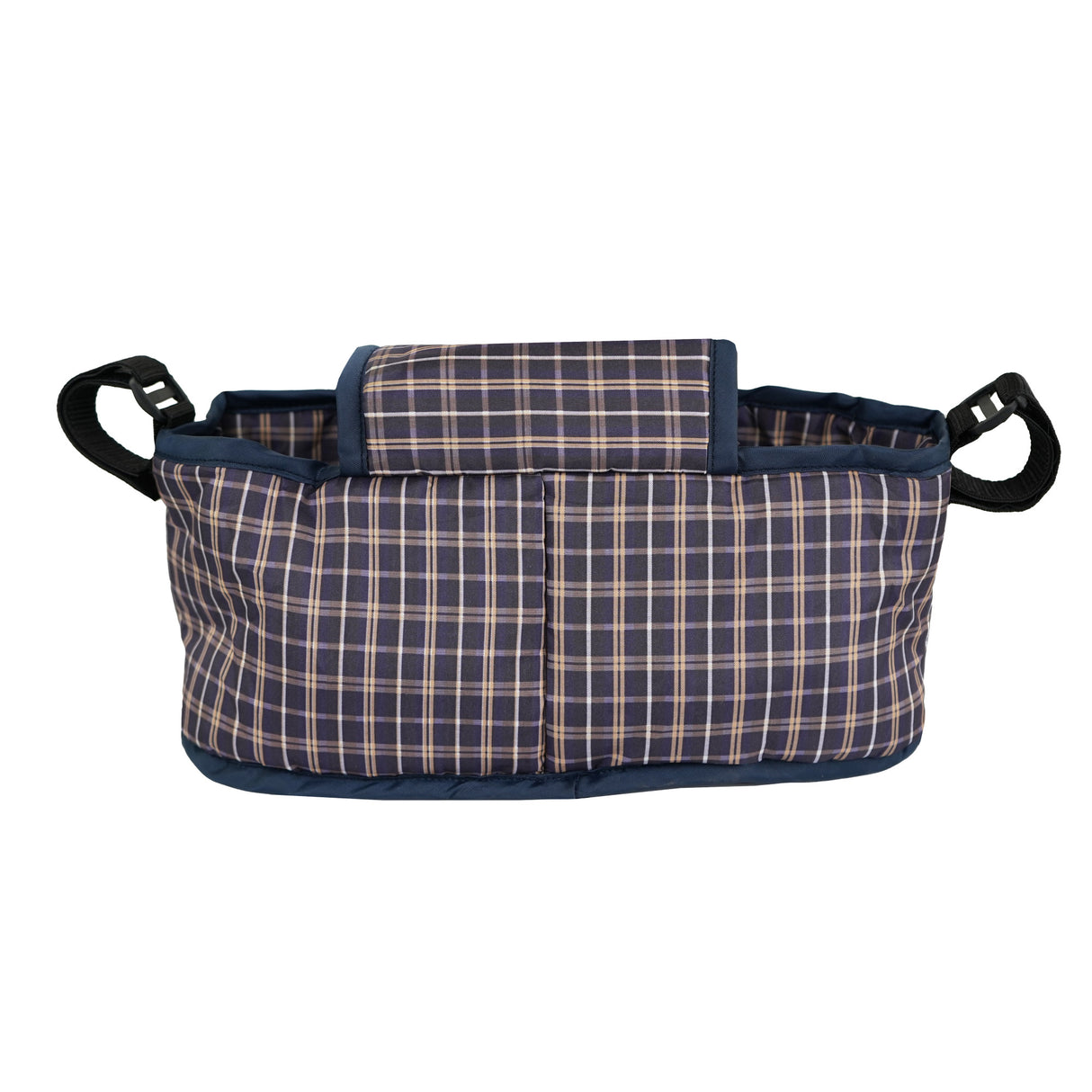 Bolsa caddy organizador para cochecito de mascotas - Tartán Azul