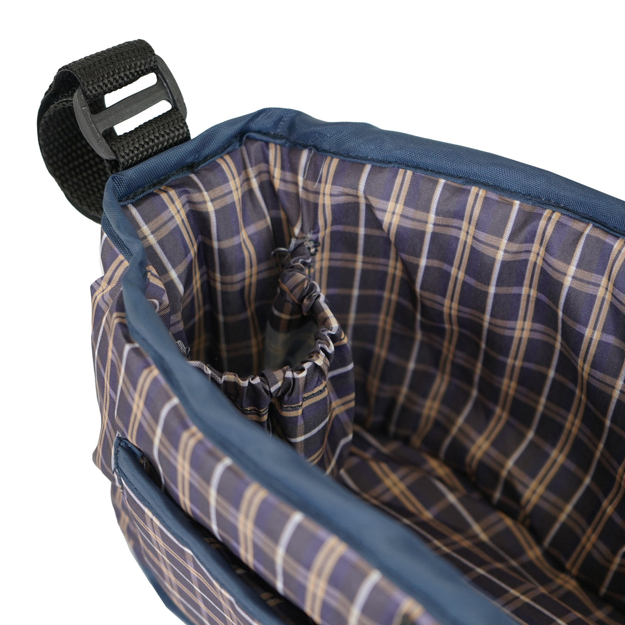 Bolsa caddy organizador para cochecito de mascotas - Tartán Azul