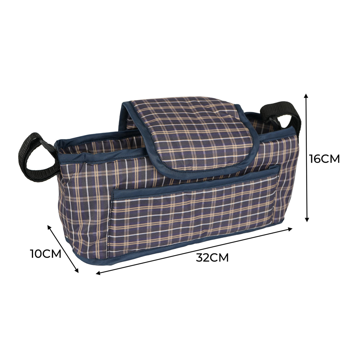 Bolsa caddy organizador para cochecito de mascotas - Tartán Azul