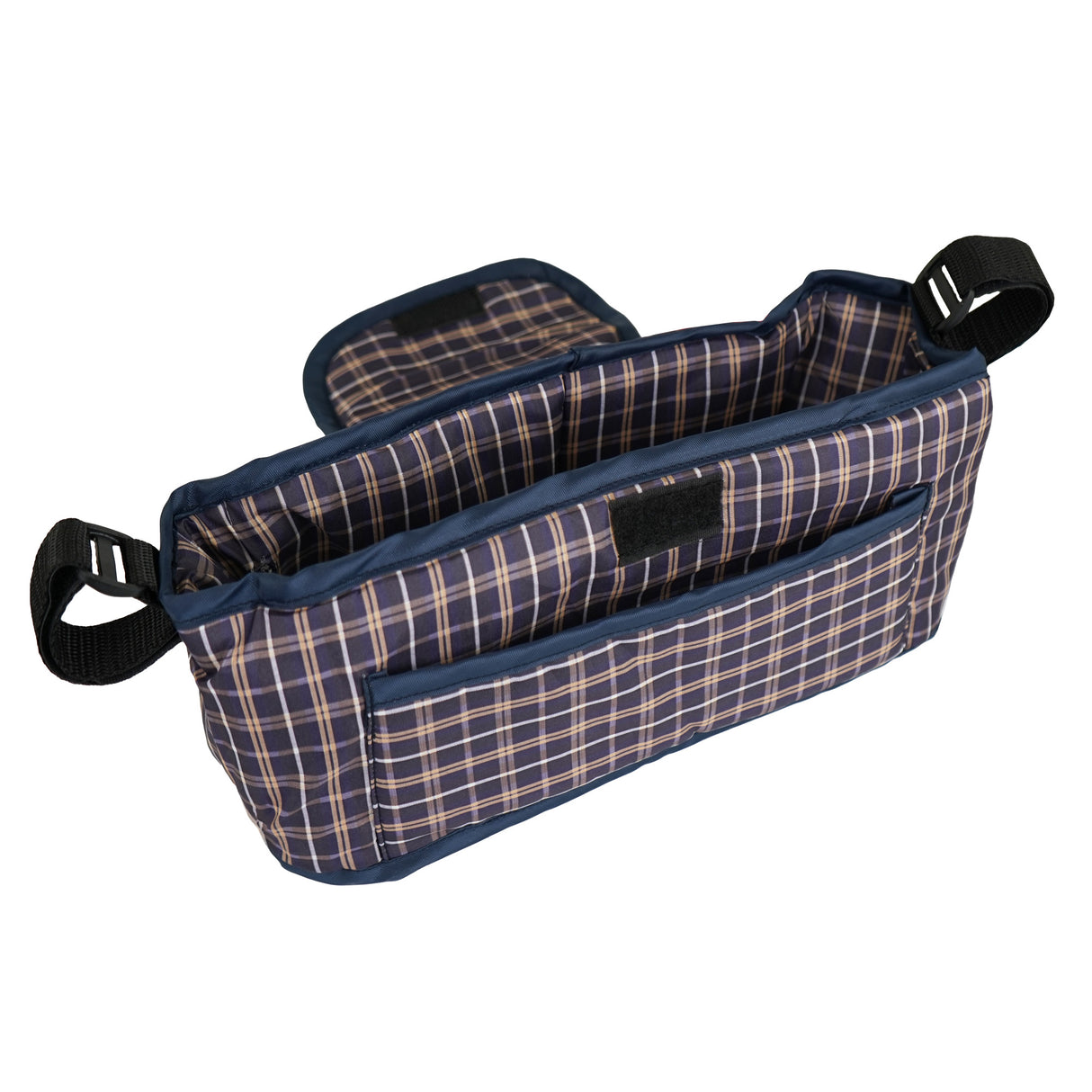 Bolsa caddy organizador para cochecito de mascotas - Tartán Azul