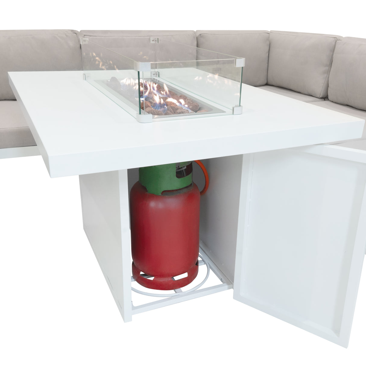Juego de Sillón de Jardín con Mesa con Fogata a Gas - Blanco