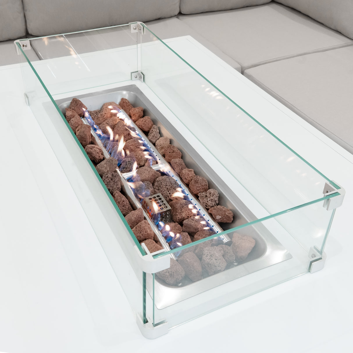 Juego de Sillón de Jardín con Mesa con Fogata a Gas - Blanco