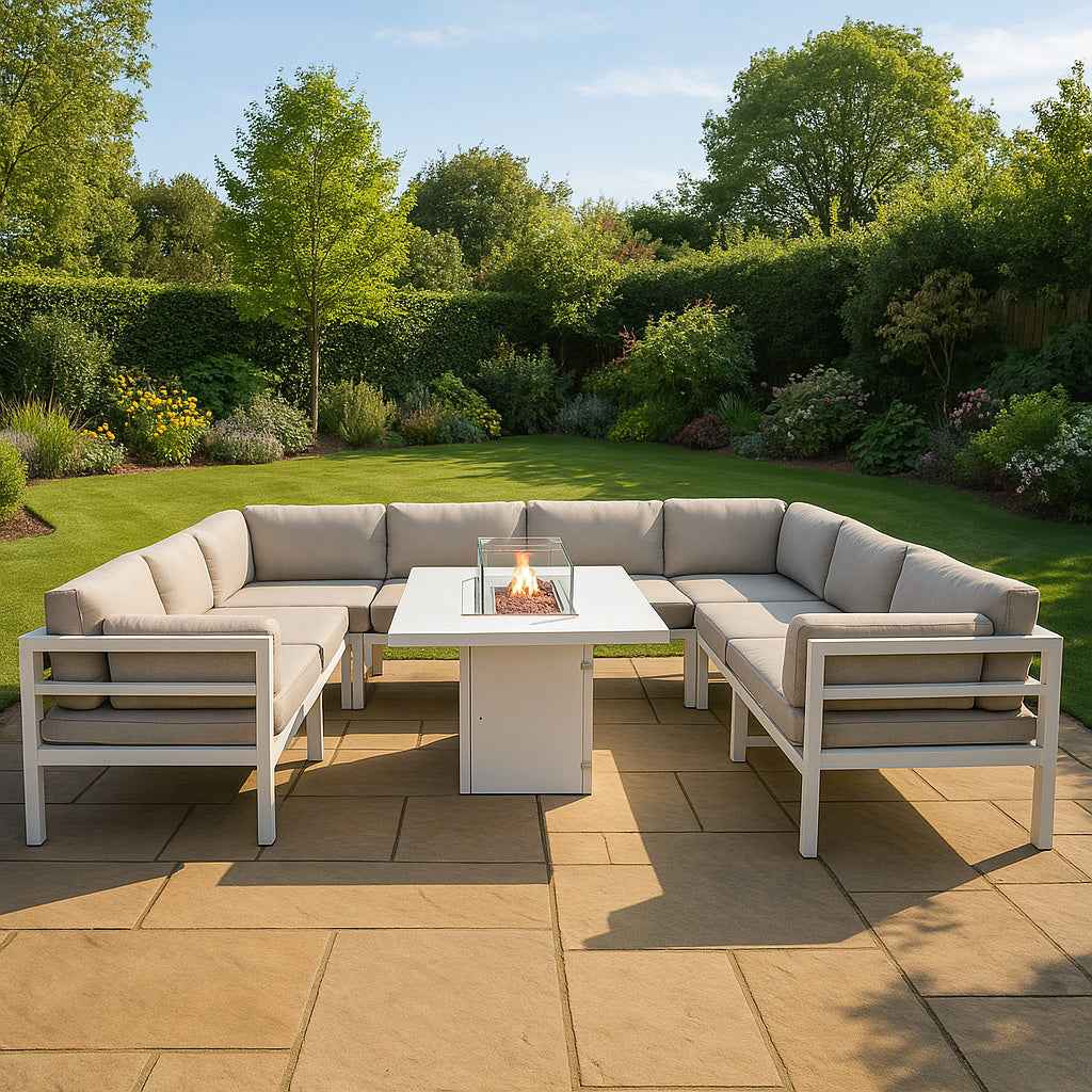 Juego de Sillón de Jardín con Mesa con Fogata a Gas - Blanco