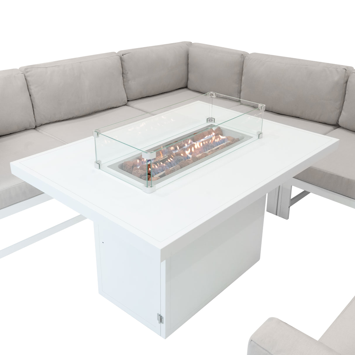 Juego de Sillón de Jardín con Mesa con Fogata a Gas - Blanco