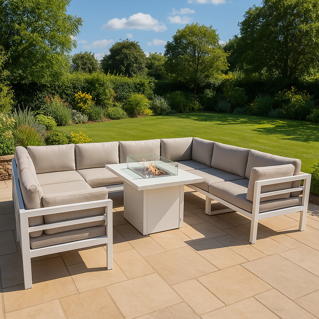 Juego de Sillón de Jardín con Mesa con Fogata a Gas - Blanco