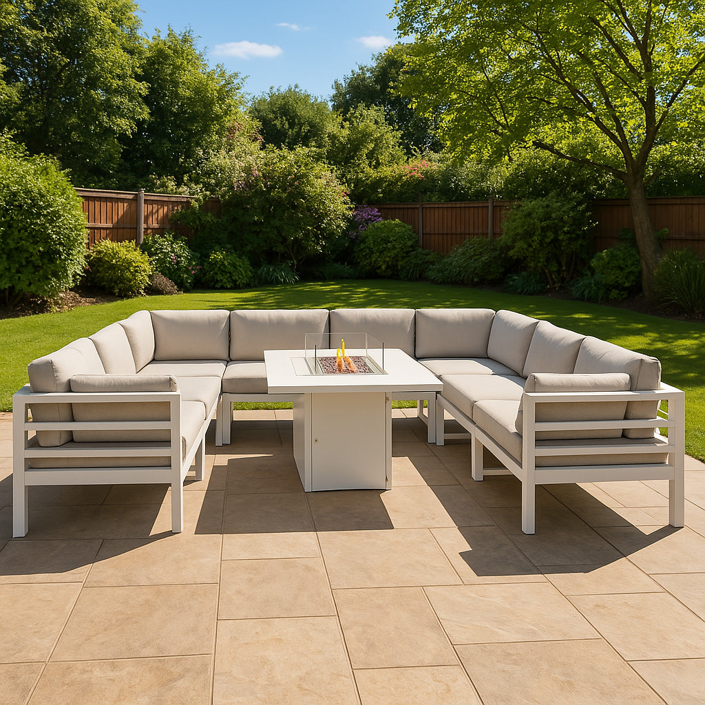 Juego de Sillón de Jardín con Mesa con Fogata a Gas - Blanco