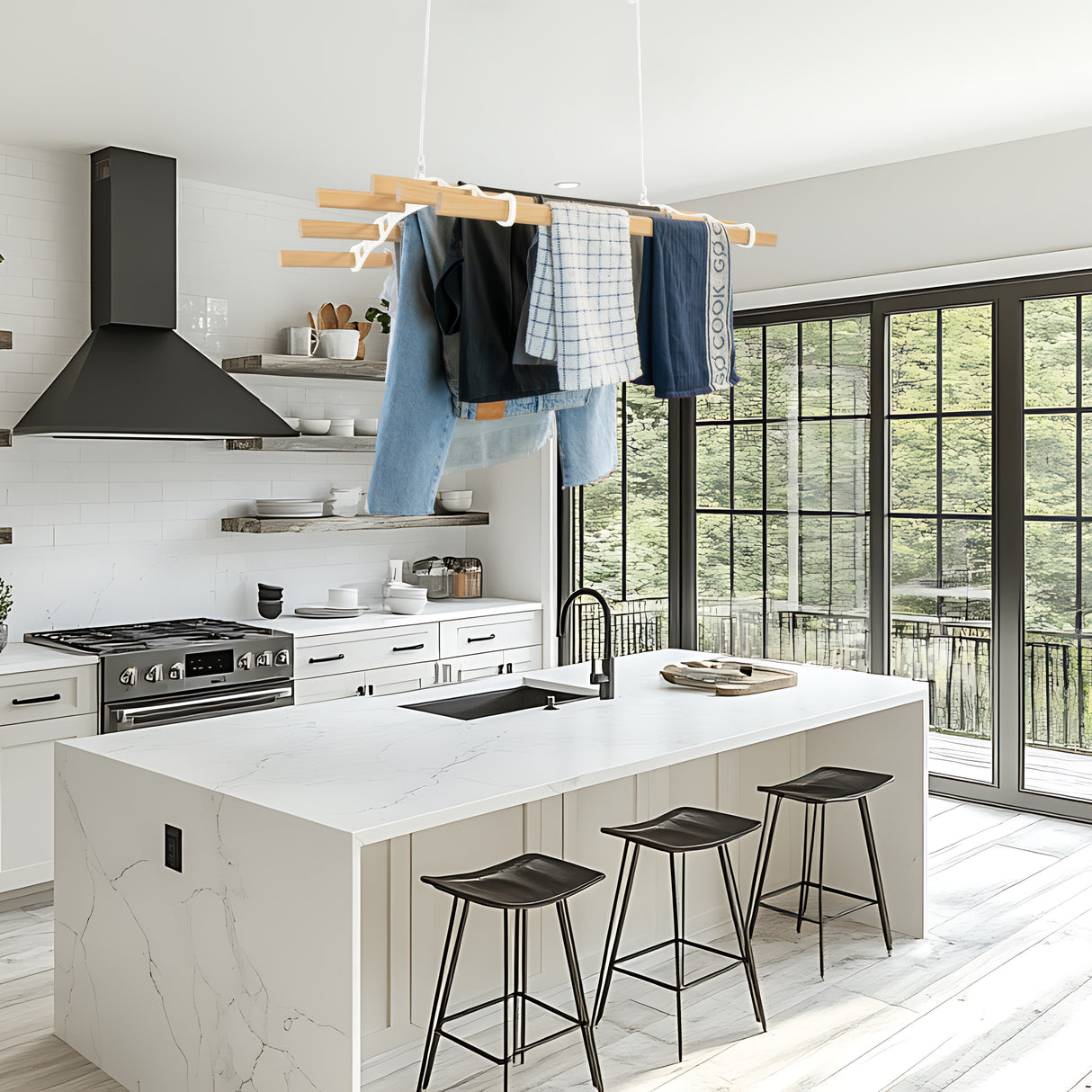 Tendedero de Techo con Sistema de Polea y 6 Listones de 0,9 m en Blanco