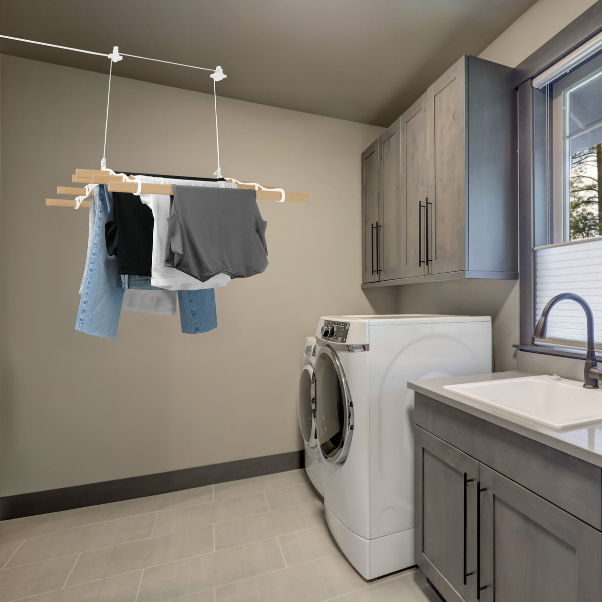 Tendedero de Techo con Sistema de Polea y 6 Listones de 0,9 m en Blanco